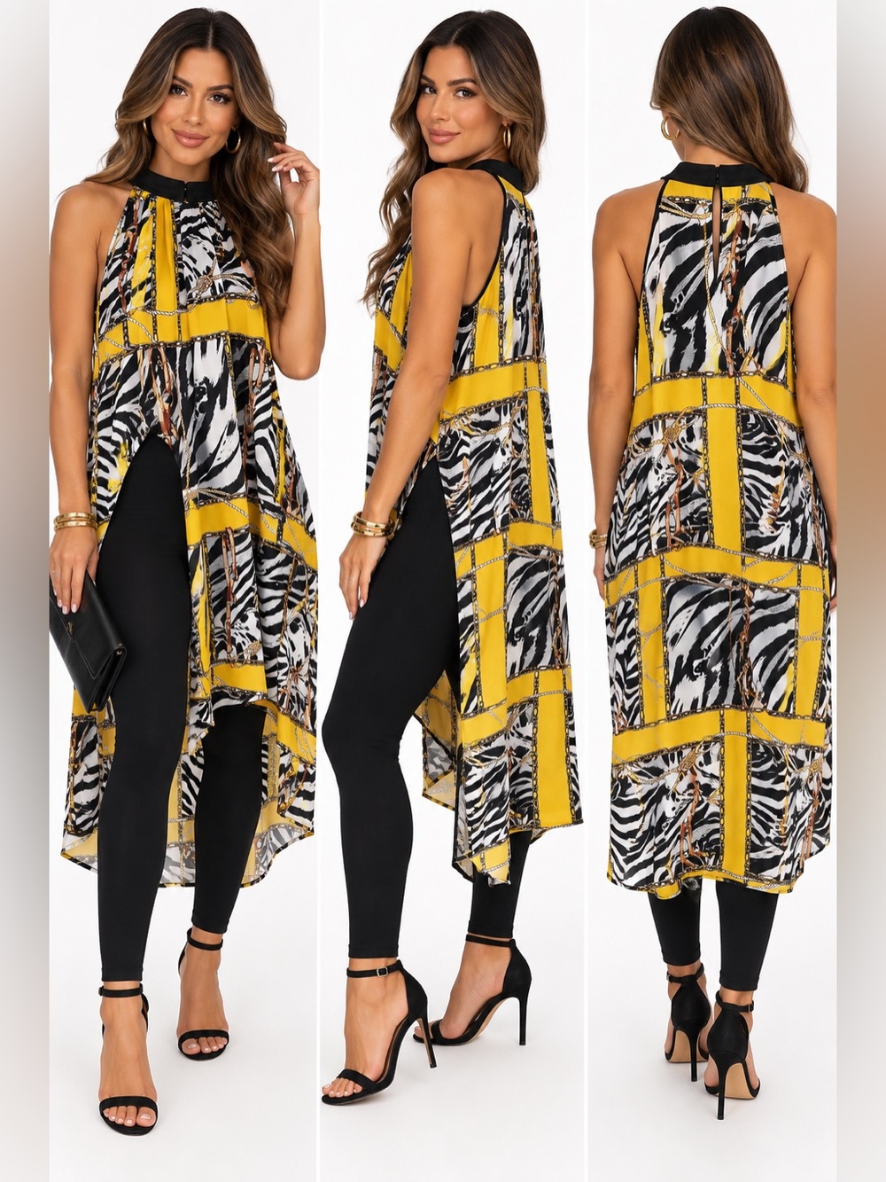 7th Avenue New York & Company Zebra Chain Print Hi-Low Tunic Top S